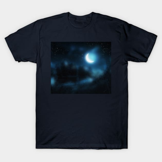 Crescent moon over river T-Shirt by AnnArtshock